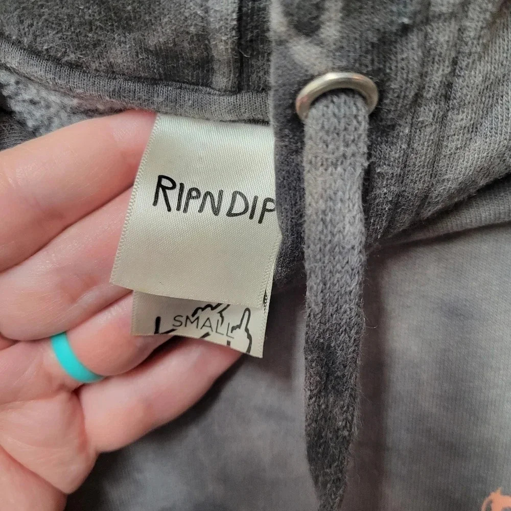 ‼️3/$30‼️ Ripndip Acid Wash Lightening Tie Dye Cat Peace Sign Nerm Hoodie Small - Picture 9 of 12
